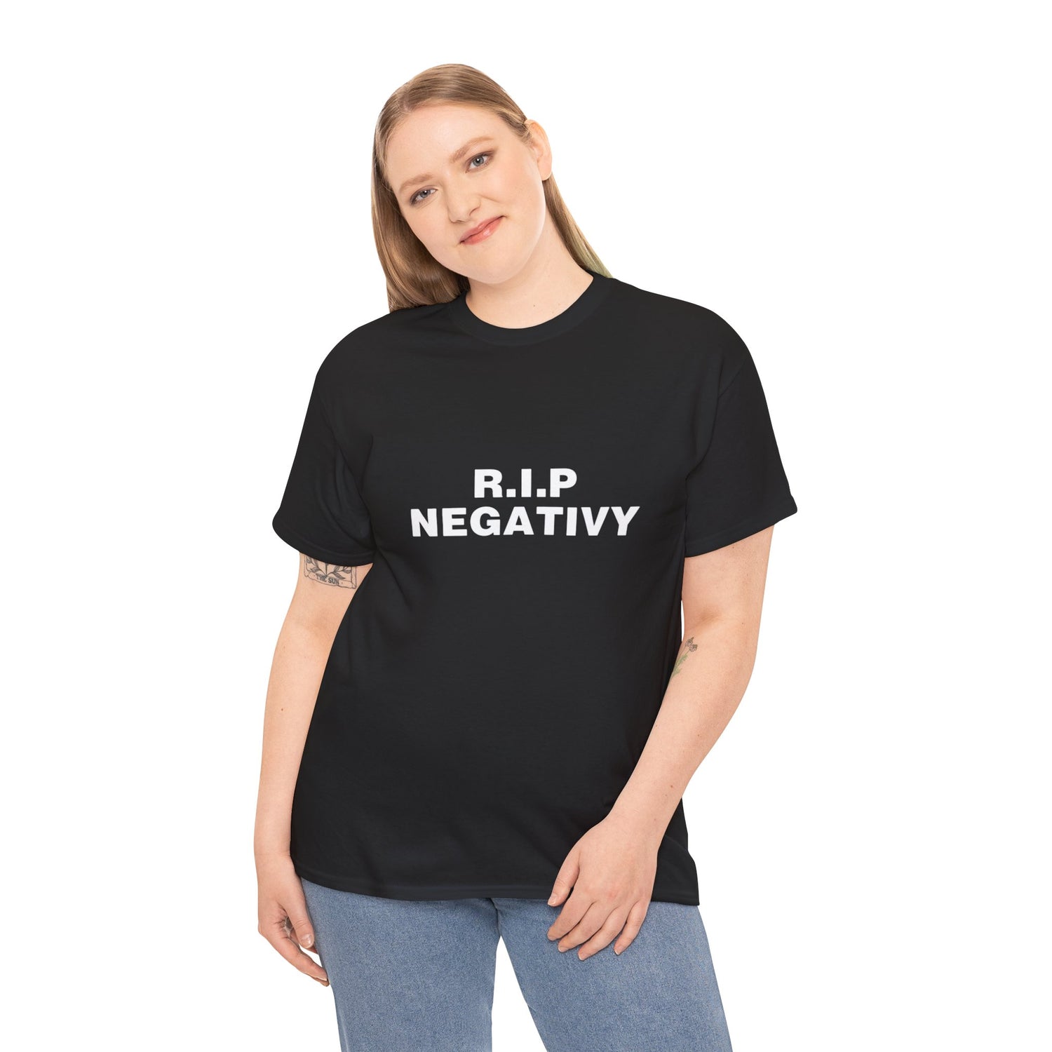 Unisex Heavy Cotton Tee - R.I.P. Negativity Graphic Tee for Positive Vibes