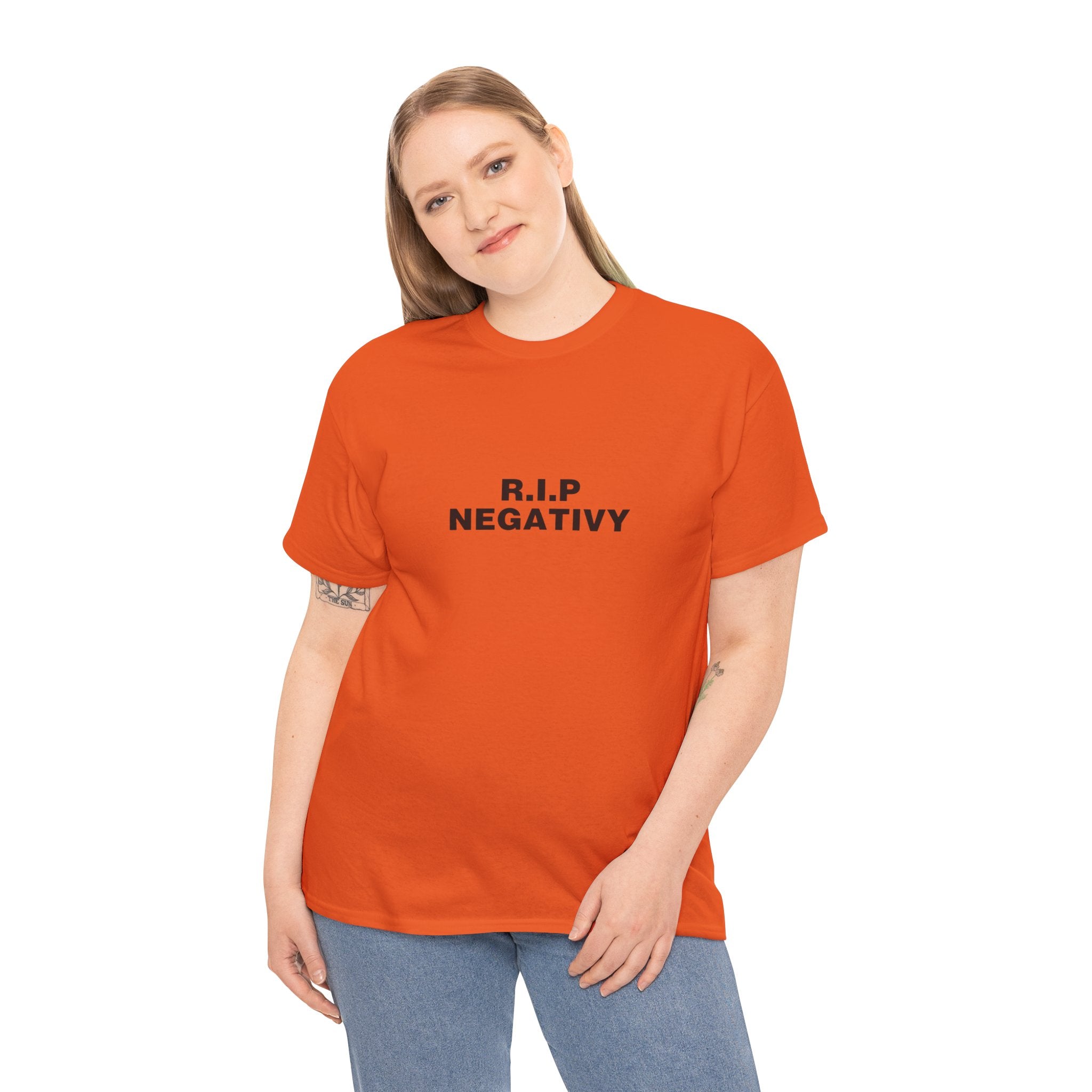 R.I.P. Negativity Unisex Heavy Cotton Tee - Positive Vibes T-Shirt for Everyday Wear