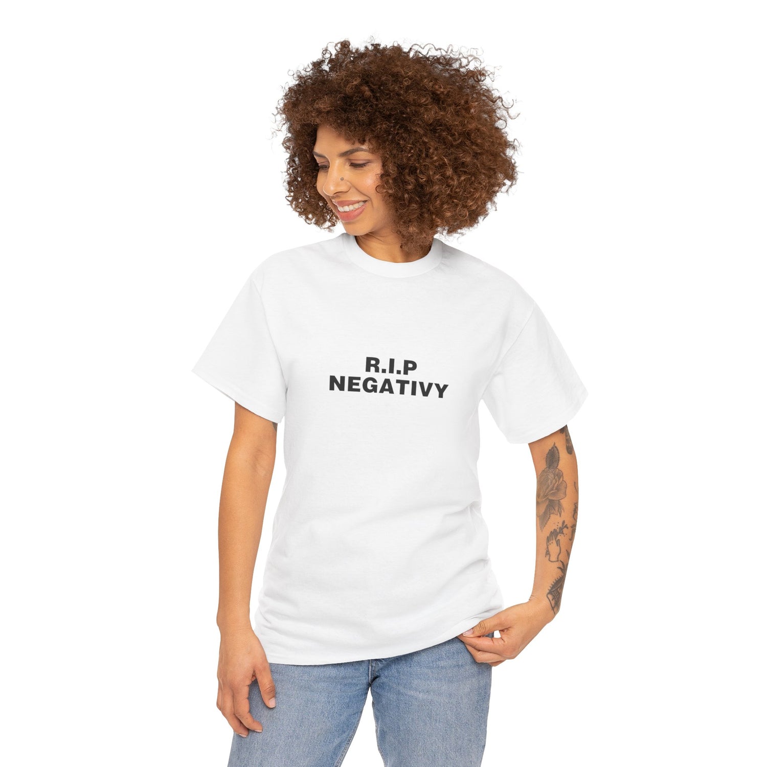 R.I.P. Negativity Unisex Heavy Cotton Tee - Positive Vibes T-Shirt for Everyday Wear