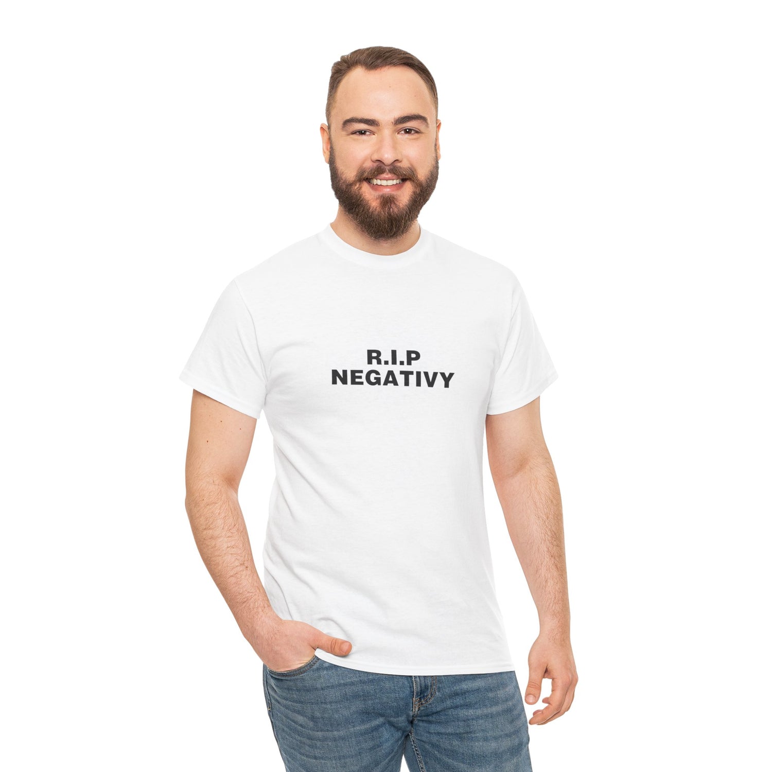 R.I.P. Negativity Unisex Heavy Cotton Tee - Positive Vibes T-Shirt for Everyday Wear