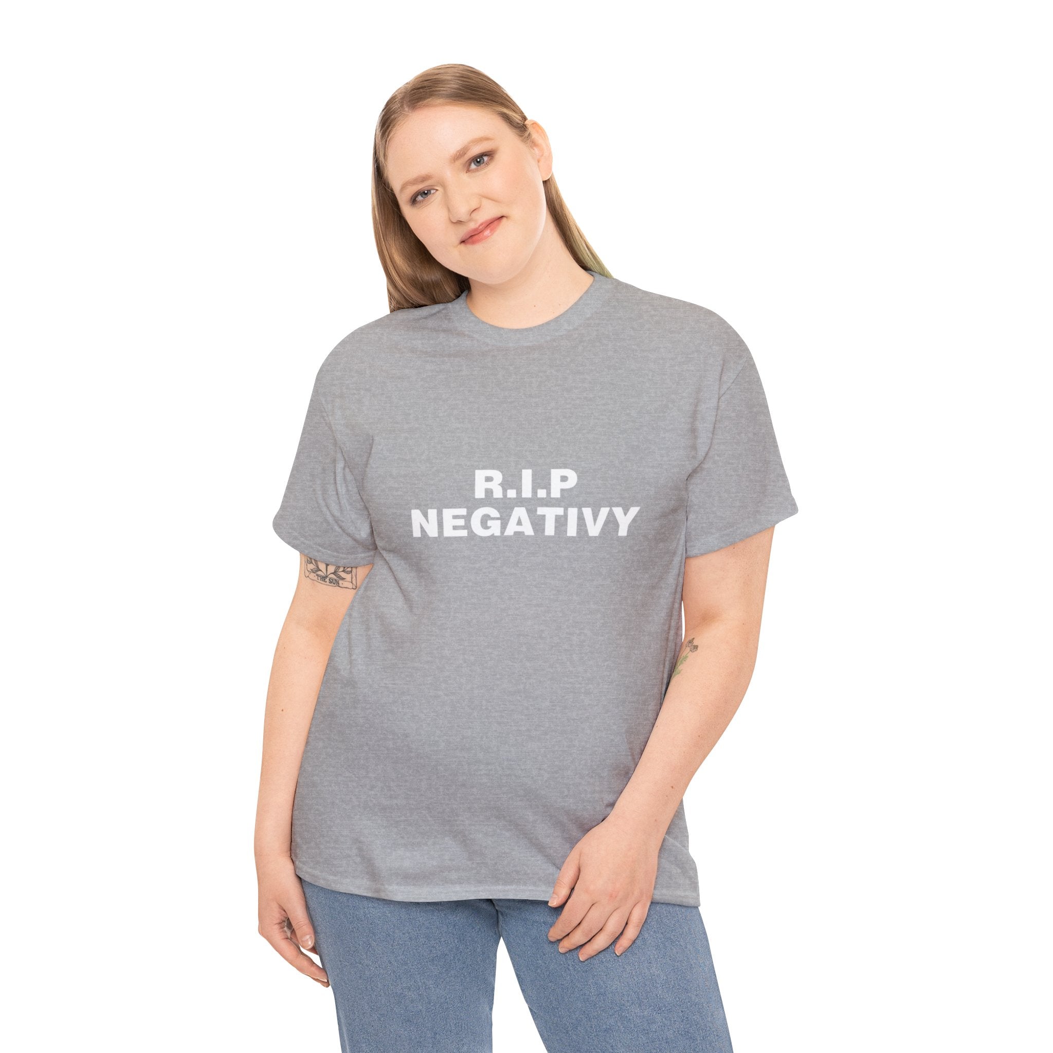 Unisex Heavy Cotton Tee - R.I.P. Negativity Graphic Tee for Positive Vibes