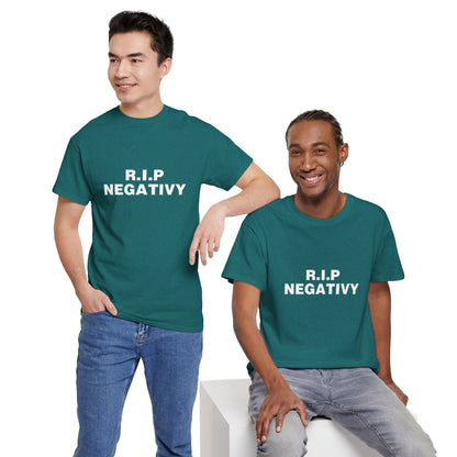 Unisex Heavy Cotton Tee - R.I.P. Negativity Graphic Tee for Positive Vibes