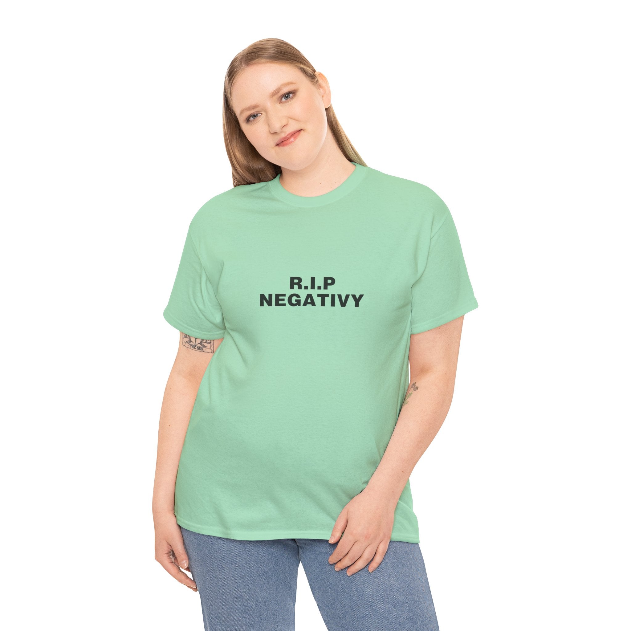 R.I.P. Negativity Unisex Heavy Cotton Tee - Positive Vibes T-Shirt for Everyday Wear