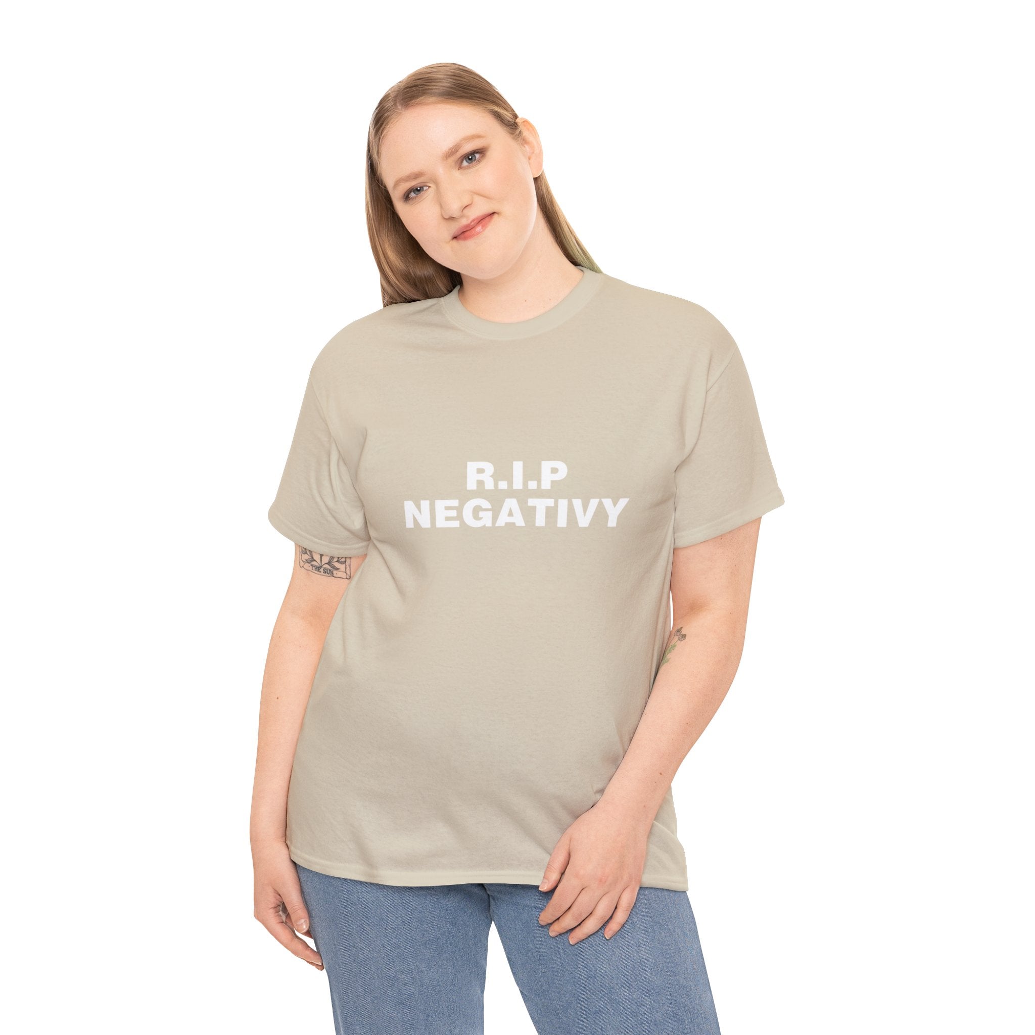 Unisex Heavy Cotton Tee - R.I.P. Negativity Graphic Tee for Positive Vibes