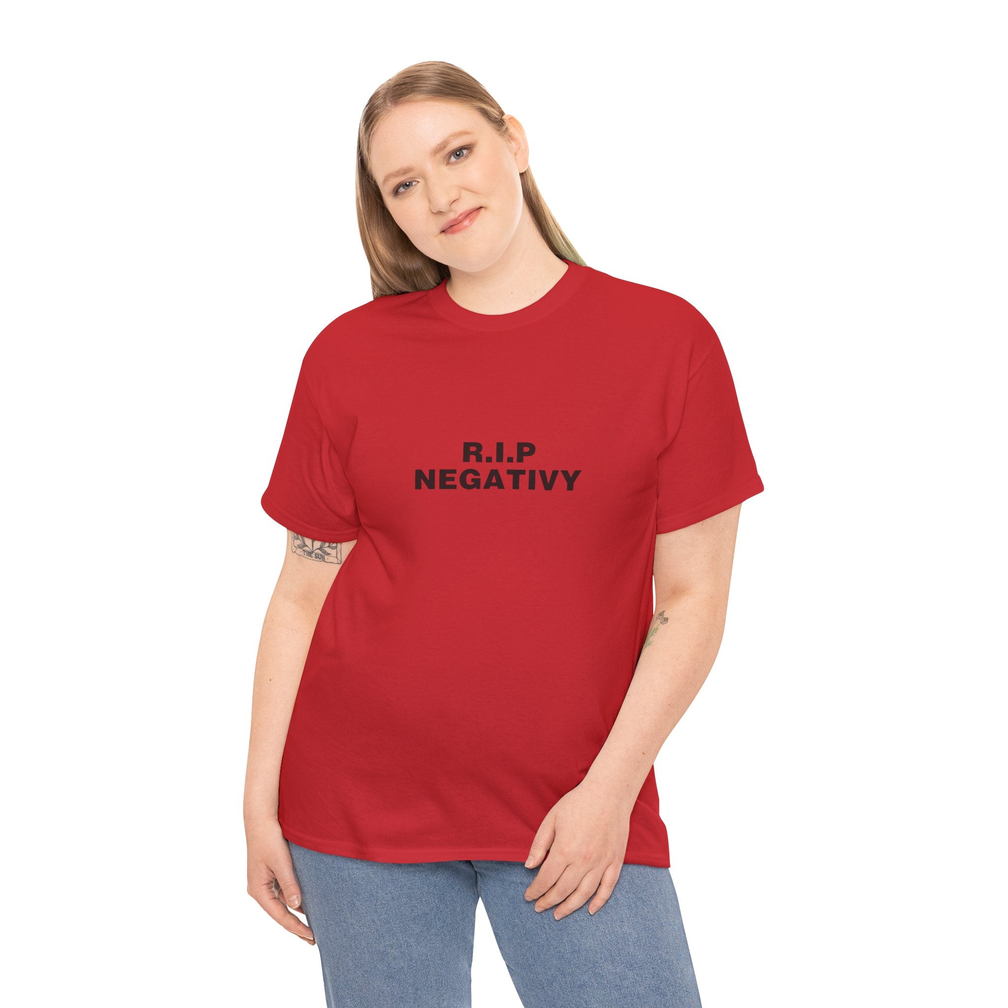 R.I.P. Negativity Unisex Heavy Cotton Tee - Positive Vibes T-Shirt for Everyday Wear